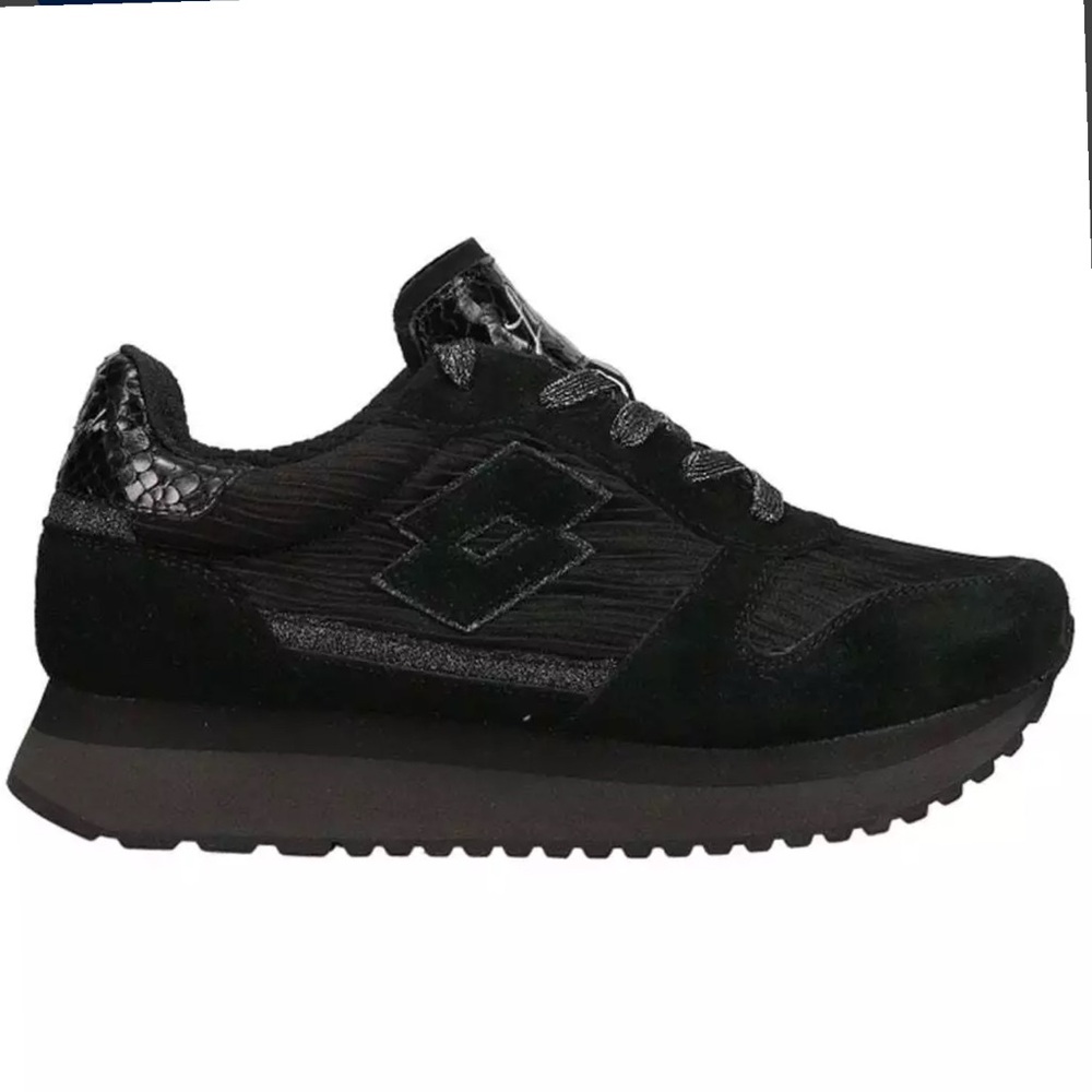 LOTTO Italy Black Wedge Women's Sneakers NEW Sz 6.5 Python and Suede detail